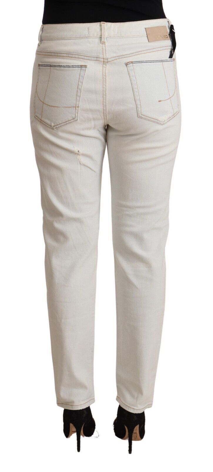 PINKO White Cotton Distressed Mid Waist Skinny Denim Jeans - Ginchy