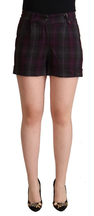 BENCIVENGA Multicolor Checkered Mid Waist Folded Hem Shorts - Ginchy