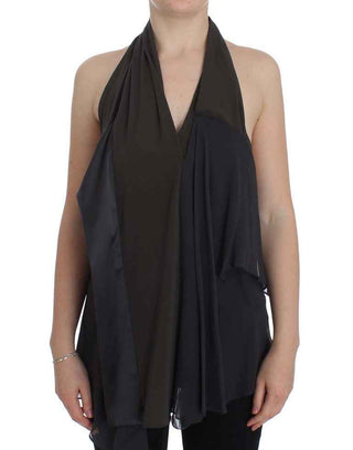 CORA GROPPO Gray Blue Stretch Blouse Top