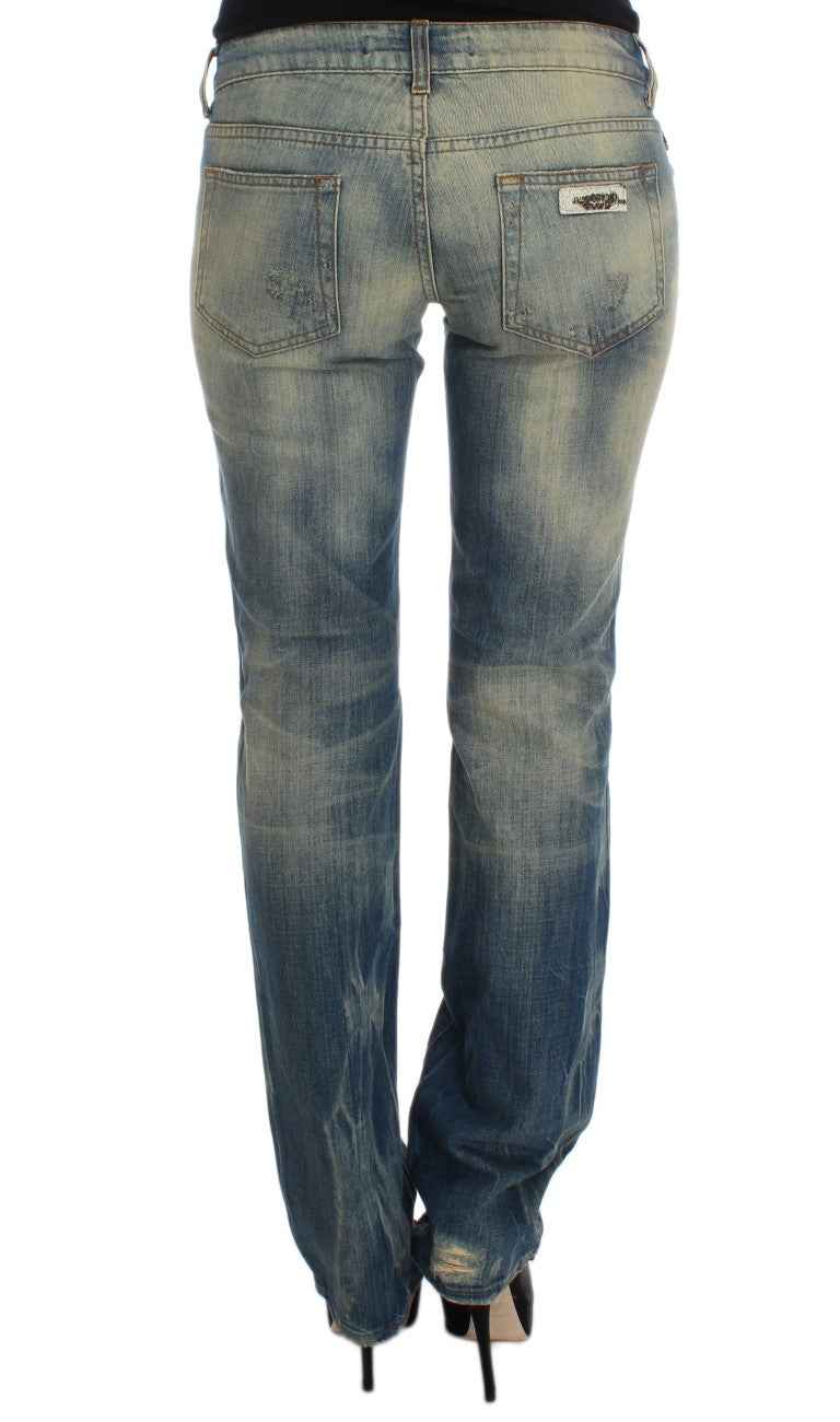Cavalli Blue Wash Cotton Slim Fit Bootcut Jeans