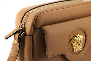 Versace Elegant Brown Leather Camera Case Shoulder Bag - Ginchy