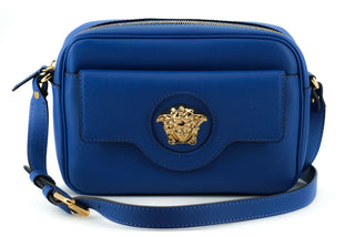 Versace Elegant Blue Calf Leather Camera Case Bag - Ginchy