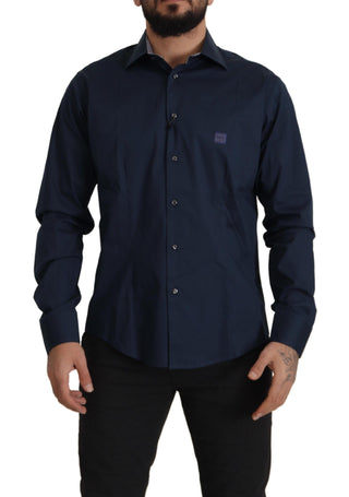 Roberto Cavalli Navy Blue Cotton Dress Formal Shirt - Ginchy