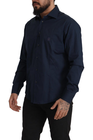 Roberto Cavalli Navy Blue Cotton Dress Formal Shirt - Ginchy