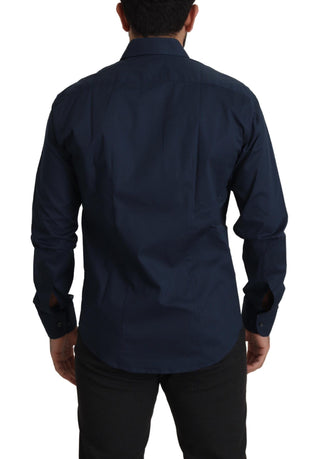 Roberto Cavalli Navy Blue Cotton Dress Formal Shirt - Ginchy