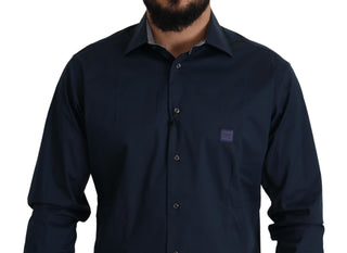 Roberto Cavalli Navy Blue Cotton Dress Formal Shirt - Ginchy