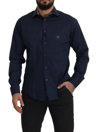 Roberto Cavalli Navy Blue Cotton Dress Formal Shirt - Ginchy