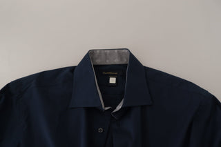 Roberto Cavalli Navy Blue Cotton Dress Formal Shirt - Ginchy