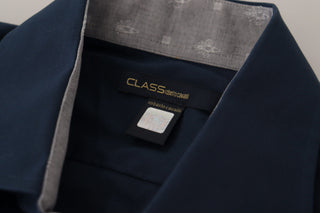 Roberto Cavalli Navy Blue Cotton Dress Formal Shirt - Ginchy