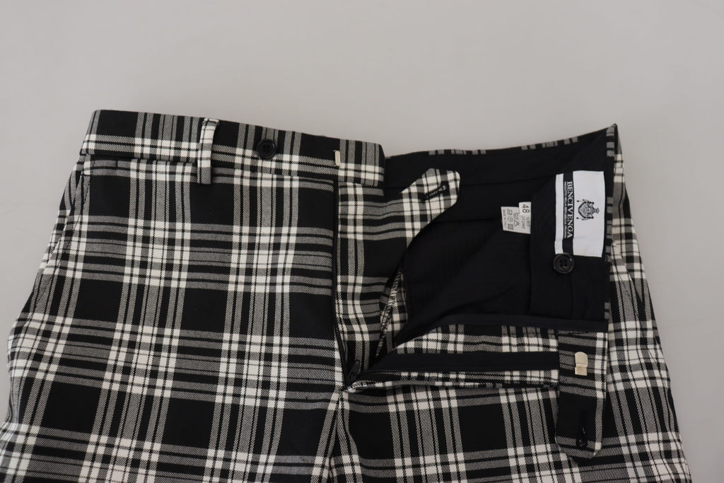 BENCIVENGA Black Checkered Cotton Men Casual Pants - Ginchy