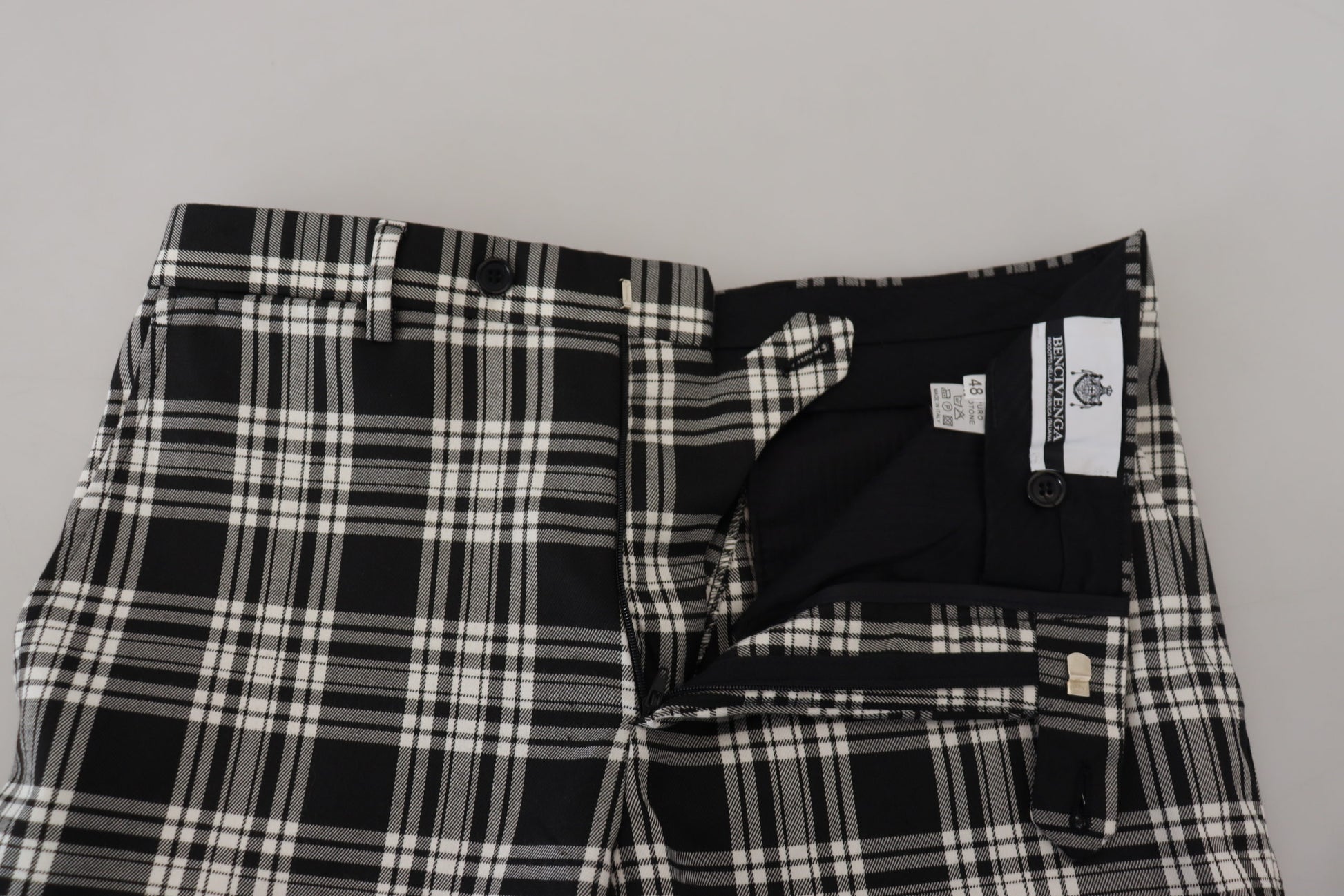 BENCIVENGA Black Checkered Cotton Men Casual Pants - Ginchy