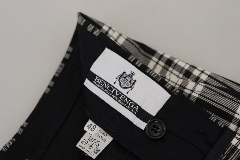BENCIVENGA Black Checkered Cotton Men Casual Pants - Ginchy