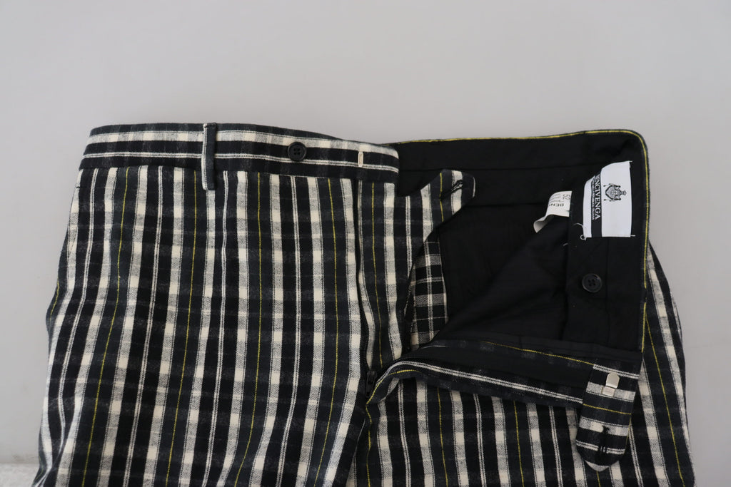 BENCIVENGA Black Checkered Cotton Casual Pants - Ginchy