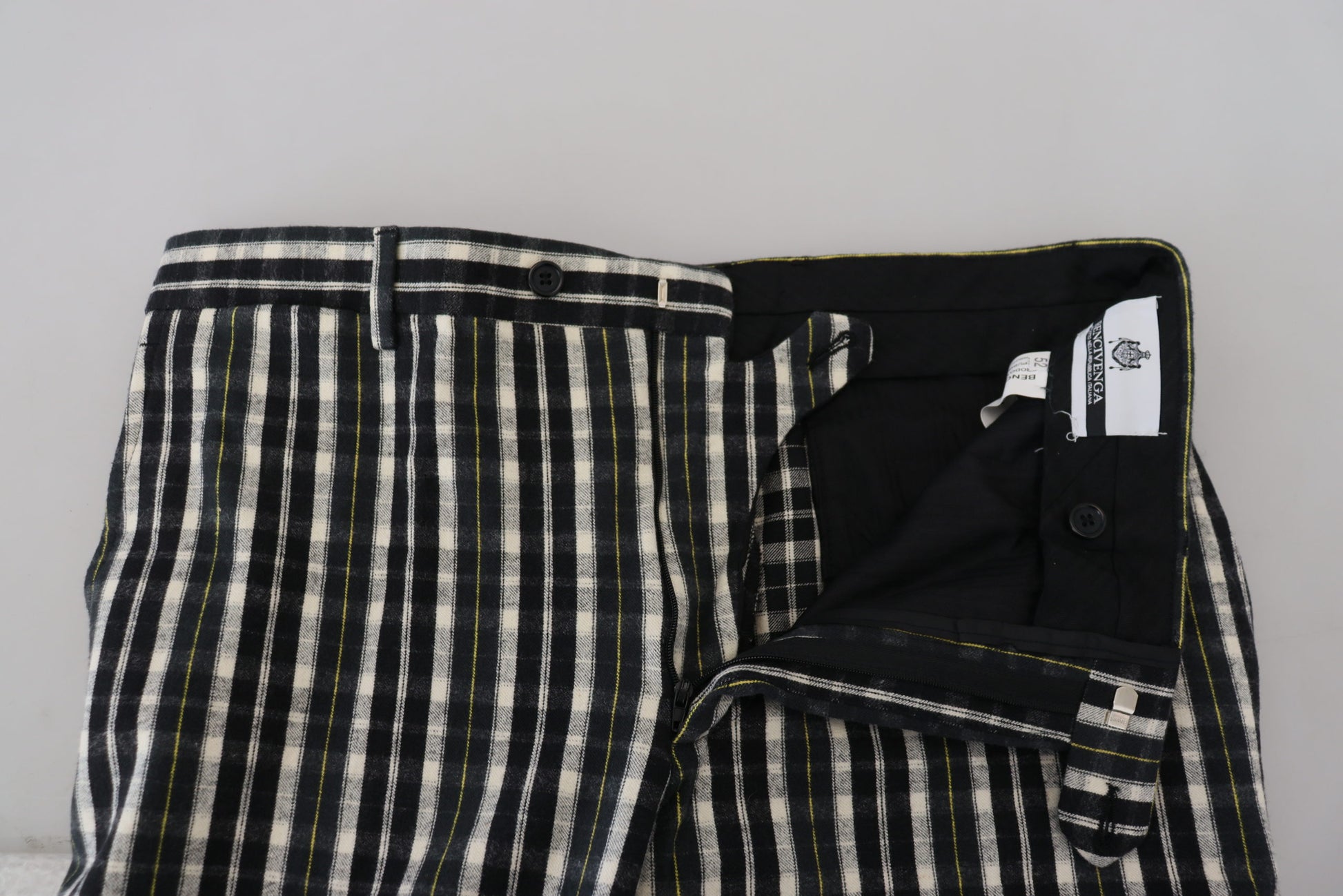 BENCIVENGA Black Checkered Cotton Casual Pants - Ginchy
