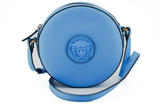 Versace Chic Blue Leather Round Shoulder Bag - Ginchy