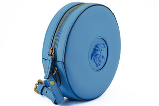 Versace Chic Blue Leather Round Shoulder Bag - Ginchy