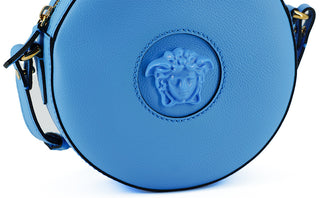 Versace Chic Blue Leather Round Shoulder Bag - Ginchy