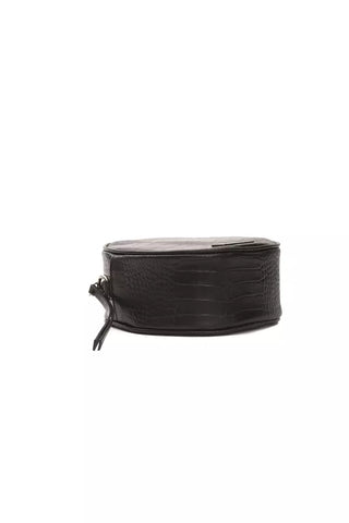Pompei Donatella Black Crocodile-Print Leather Crossbody Bag