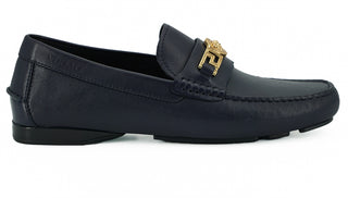 Versace Elegant Navy Blue Calf Leather Loafers - Ginchy