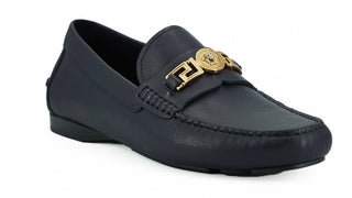 Versace Elegant Navy Blue Calf Leather Loafers - Ginchy