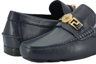 Versace Elegant Navy Blue Calf Leather Loafers - Ginchy
