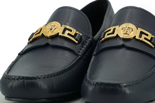 Versace Elegant Navy Blue Calf Leather Loafers - Ginchy