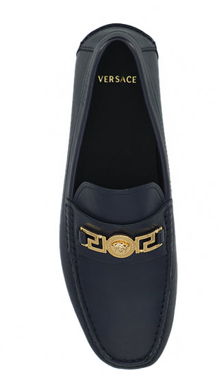 Versace Elegant Navy Blue Calf Leather Loafers - Ginchy