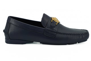 Versace Elegant Navy Blue Calf Leather Loafers - Ginchy