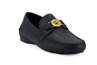 Versace Elegant Navy Blue Calf Leather Loafers - Ginchy
