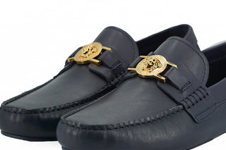 Versace Elegant Navy Blue Calf Leather Loafers - Ginchy