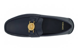 Versace Elegant Navy Blue Calf Leather Loafers - Ginchy