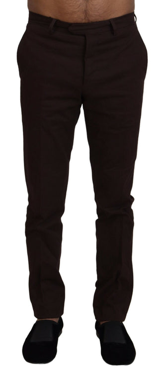 BENCIVENGA Brown Cotton Tapered Formal Men Pants - Ginchy