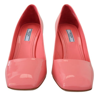 Prada Pink Patent Leather Block Heels Pumps Classic - Ginchy