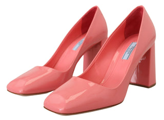 Prada Pink Patent Leather Block Heels Pumps Classic - Ginchy