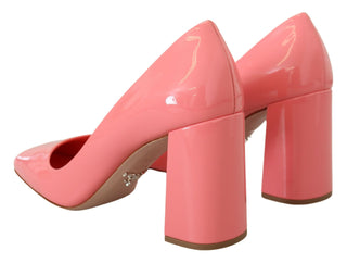 Prada Pink Patent Leather Block Heels Pumps Classic - Ginchy