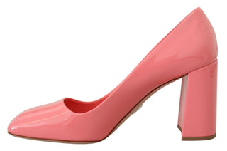Prada Pink Patent Leather Block Heels Pumps Classic - Ginchy