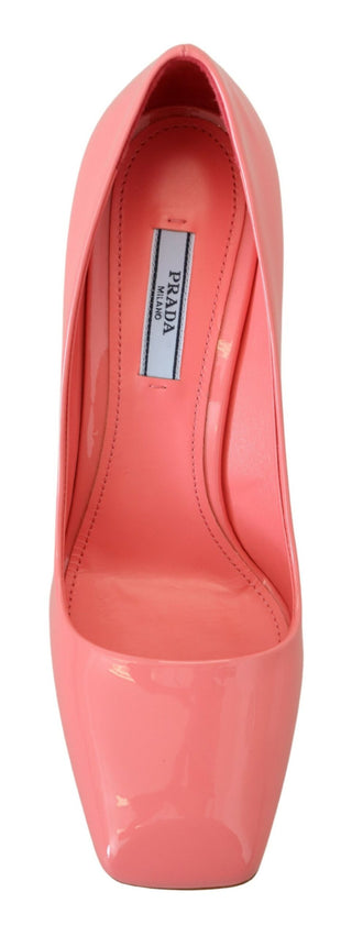 Prada Pink Patent Leather Block Heels Pumps Classic - Ginchy