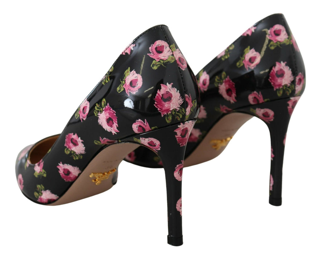 Prada Black Leather Floral Heels Stilettos Pumps - Ginchy