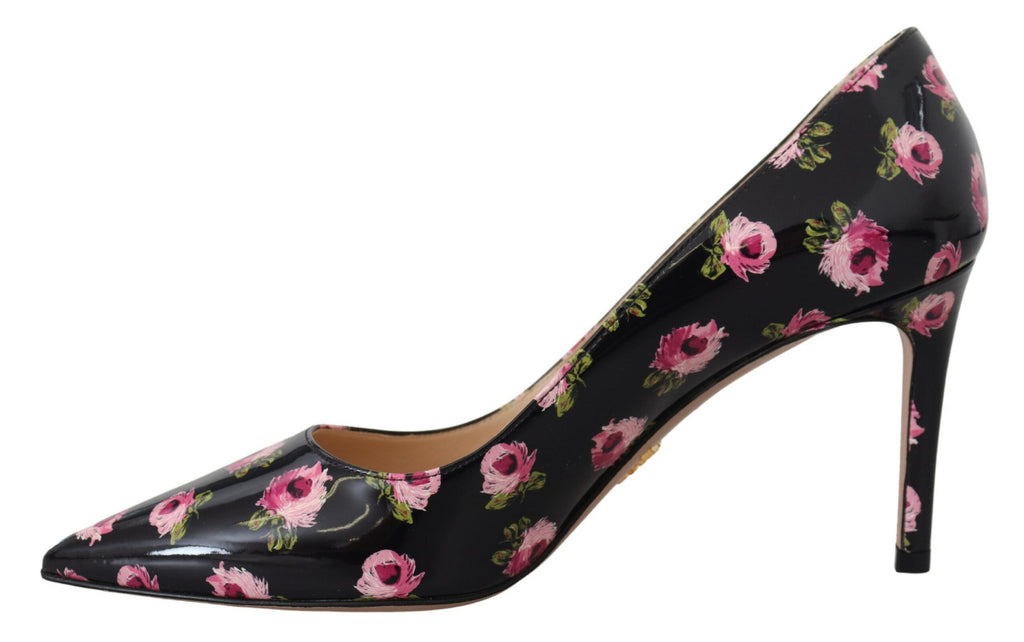 Prada Black Leather Floral Heels Stilettos Pumps - Ginchy