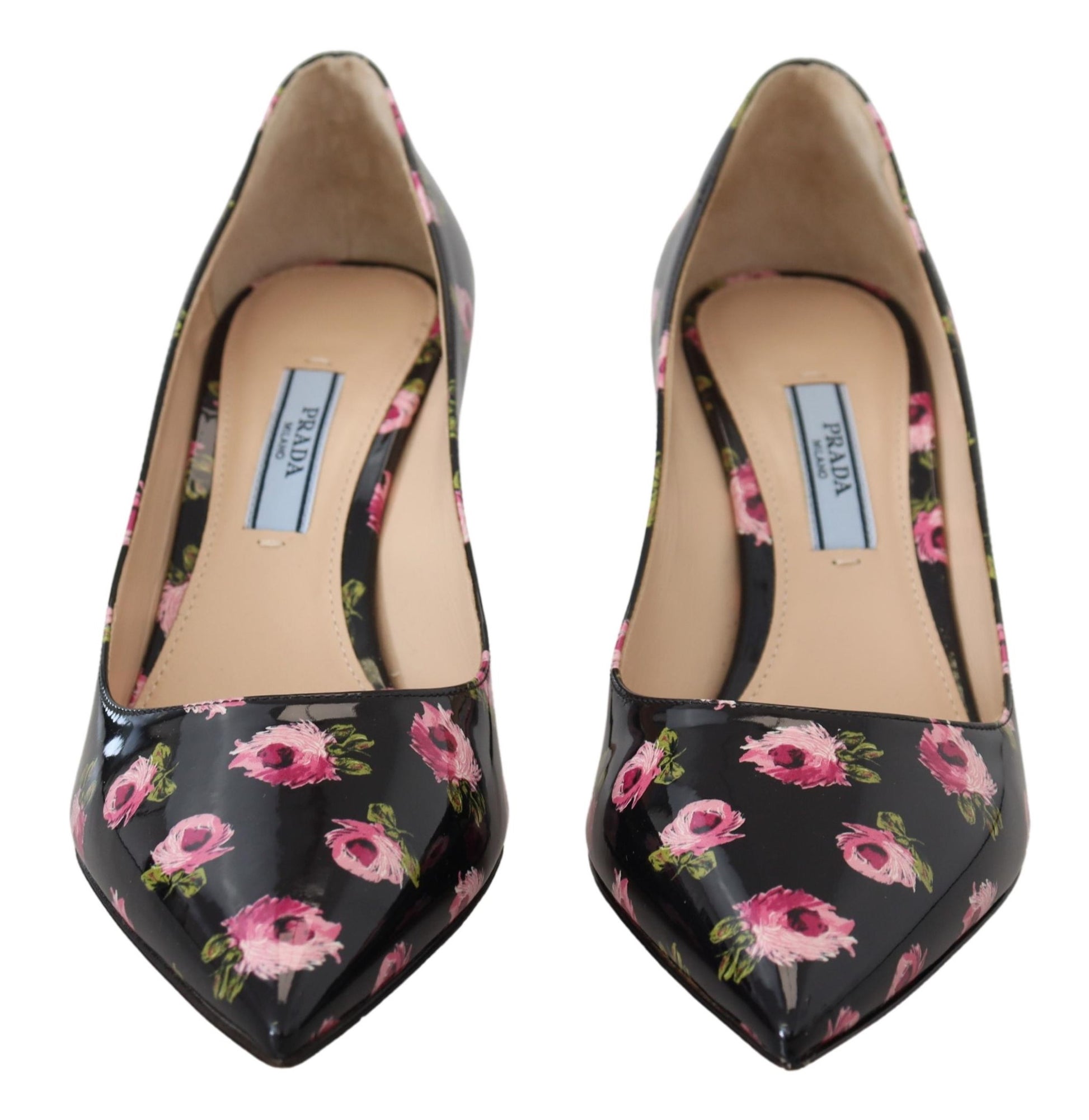 Prada Black Leather Floral Heels Stilettos Pumps - Ginchy