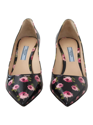 Prada Black Leather Floral Heels Stilettos Pumps - Ginchy