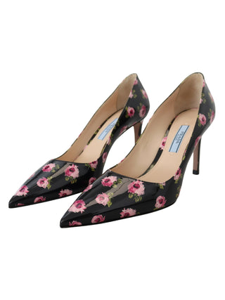 Prada Black Leather Floral Heels Stilettos Pumps - Ginchy