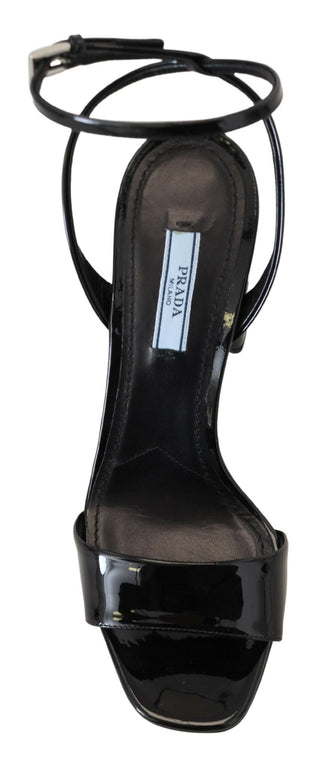Prada Black Patent Sandals Ankle Strap Heels Leather - Ginchy