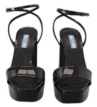 Prada Black Patent Sandals Ankle Strap Heels Leather - Ginchy
