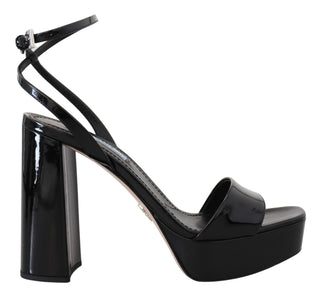 Prada Black Patent Sandals Ankle Strap Heels Leather - Ginchy