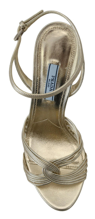 Prada Gold Leather Sandals Ankle Strap Heels Stiletto Sandal - Ginchy