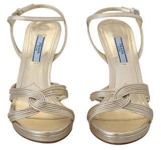 Prada Gold Leather Sandals Ankle Strap Heels Stiletto Sandal - Ginchy