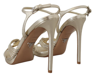 Prada Gold Leather Sandals Ankle Strap Heels Stiletto Sandal - Ginchy