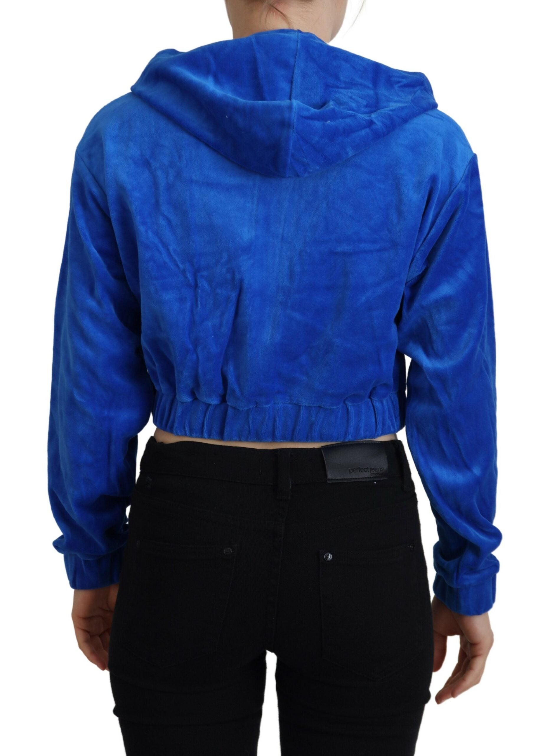 Juicy Couture Blue Cotton Full Zip Cropped Hooded Sweatshirt Sweater - Ginchy