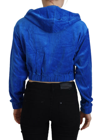 Juicy Couture Blue Cotton Full Zip Cropped Hooded Sweatshirt Sweater - Ginchy
